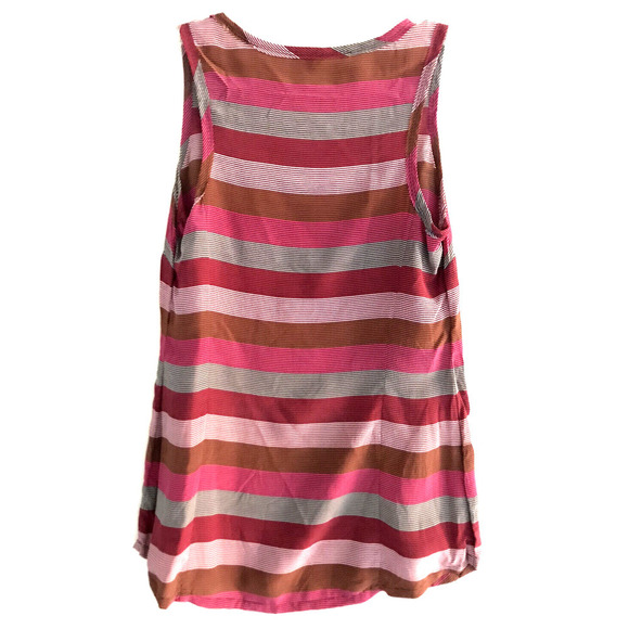 Fossil | Multi Stripe Silk Tank Womens Size XS Red Pullover Scoop Neck - Picture 2 of 7
